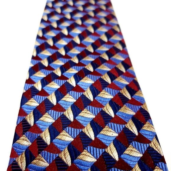 Pronto Uomo Couture Silk Tie Woven Red Blue Yellow Geometric - Picture 2 of 8